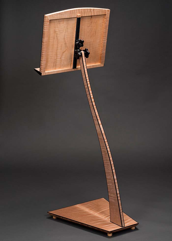 SM Music Stand in Curly Maple Rear View