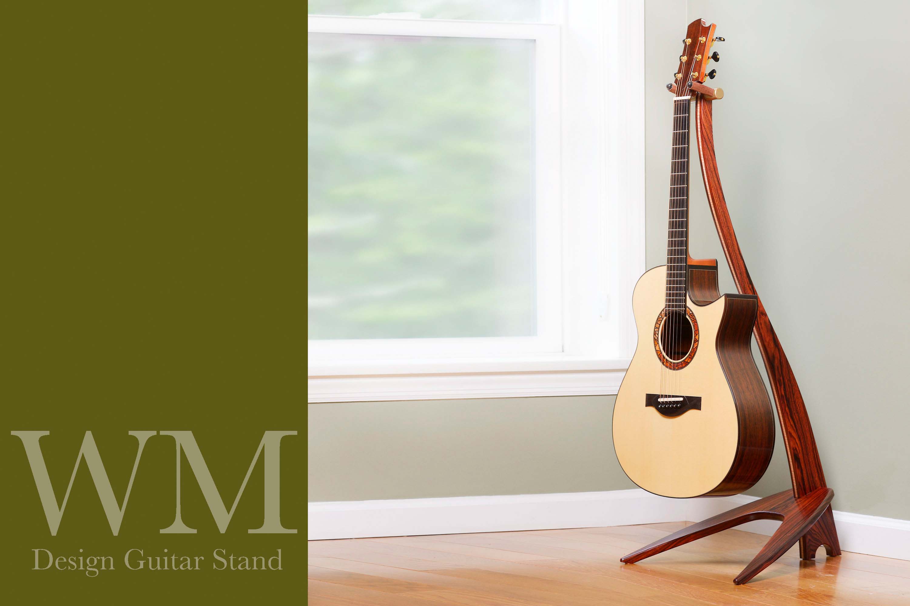 WM Guitar Stand in cocobolo with curly maple inlay.