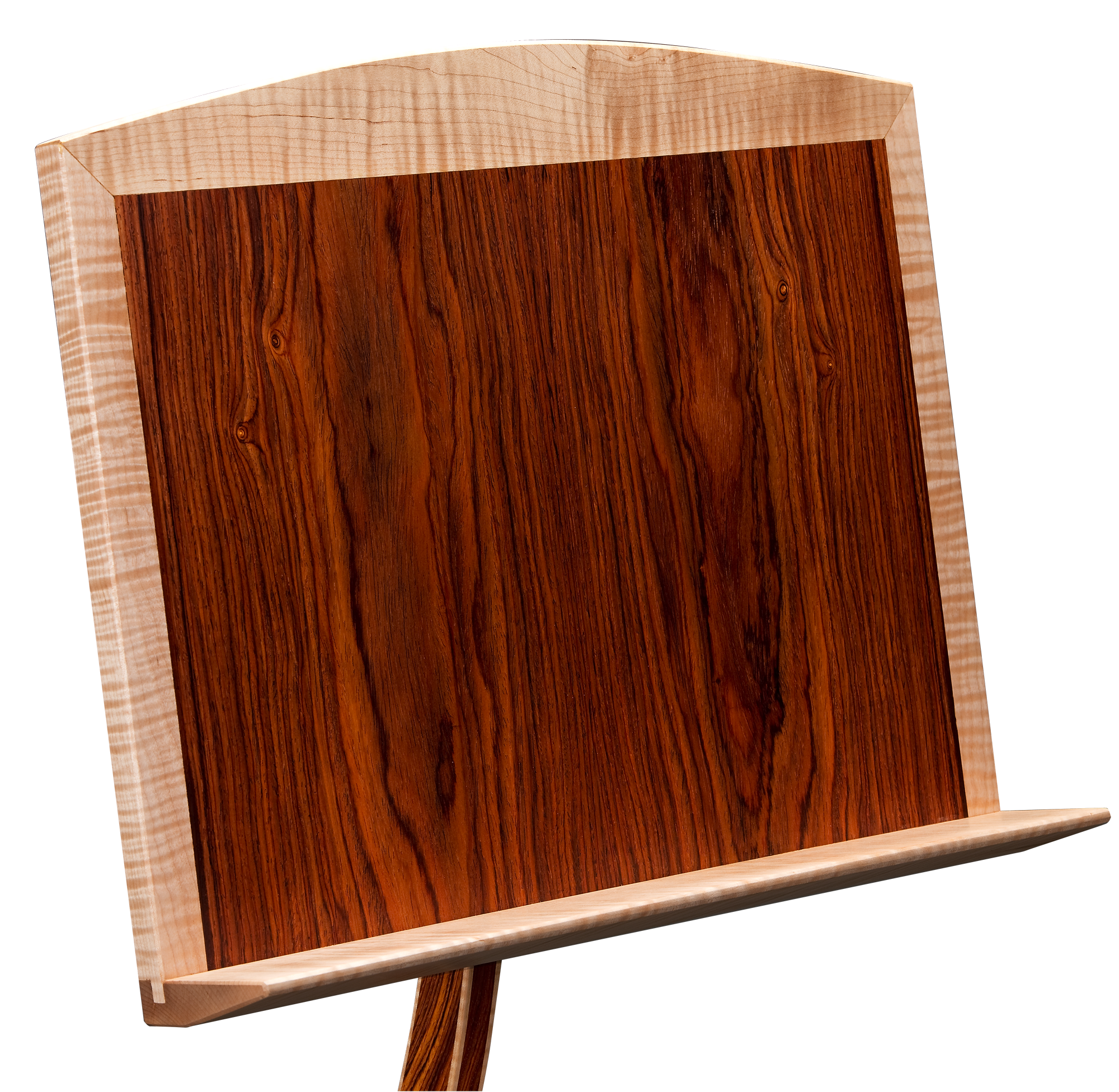 Music stand in cocobolo with curly maple trim.